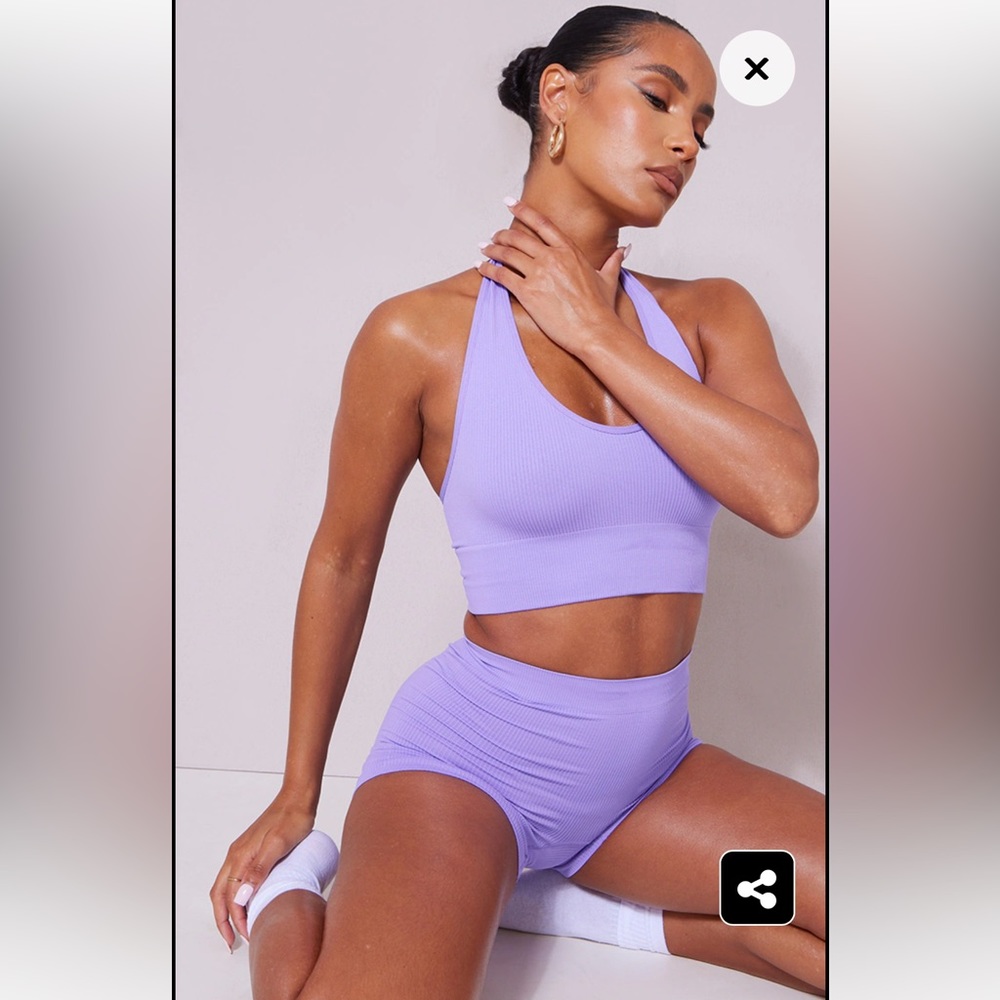 Prettylittlething Purple Seamless Rib Halterneck Longline Bra
